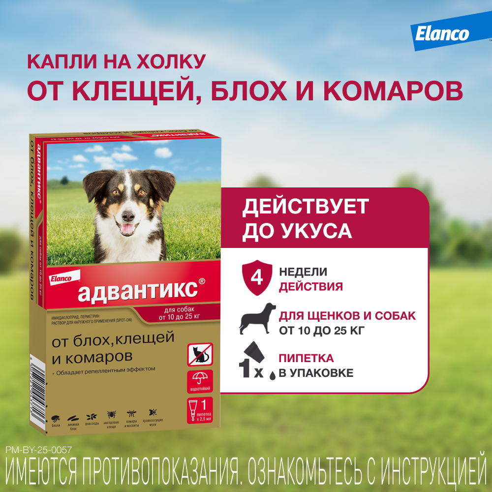 Капли для собак Elanco Адвантикс от 10 до 25 кг против блох и клещей 1пипетка - фото 2