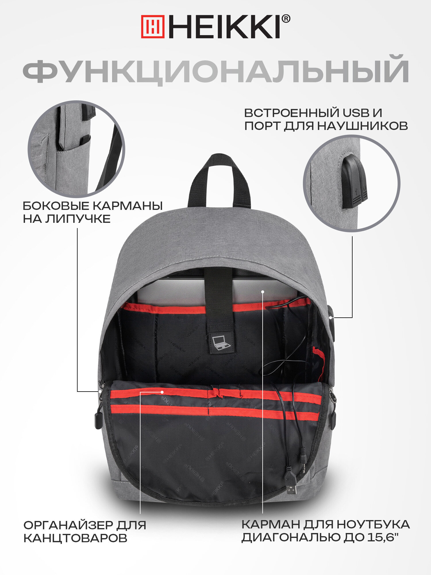 Рюкзак Heikki школьный городской для подростков для ноутбука - фото 5