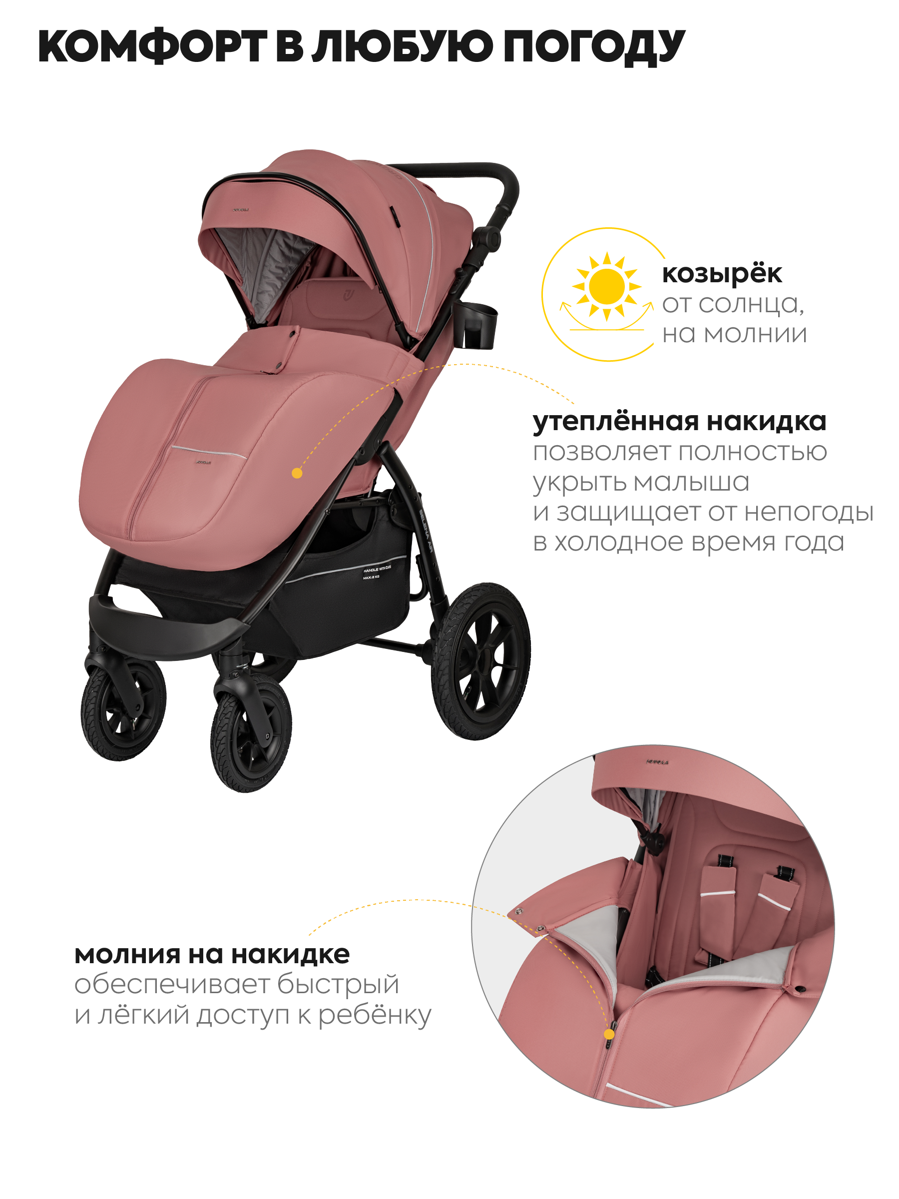 Коляска прогулочная JOVOLA SELENA Air 2025 с сумкой розовый - фото 6