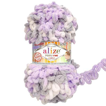 Пряжа для вязания Alize puffy fine color 100 г 14.5 м микрополиэстер плюшевая мягкая 6372 секционный 5 мотков