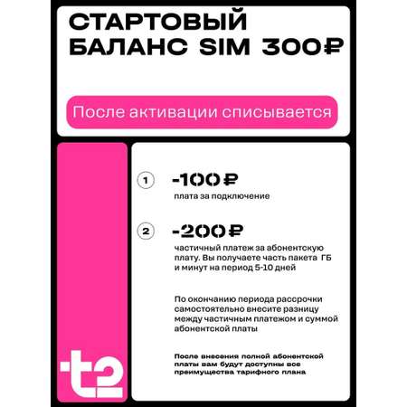 Sim-карта t2, тариф \"Мой онлайн+\", баланс - 300 рублей