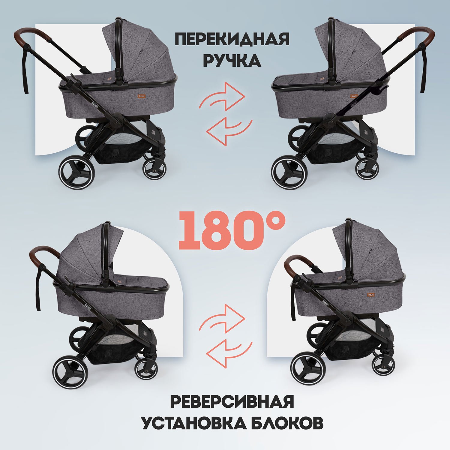 Коляска 3в1 Nuovita Edel 3в1 серый - фото 7