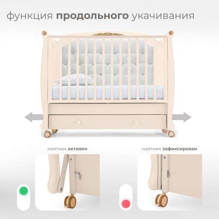 Детская кроватка Nuovita прямоугольная, продольный маятник (слоновая кость)