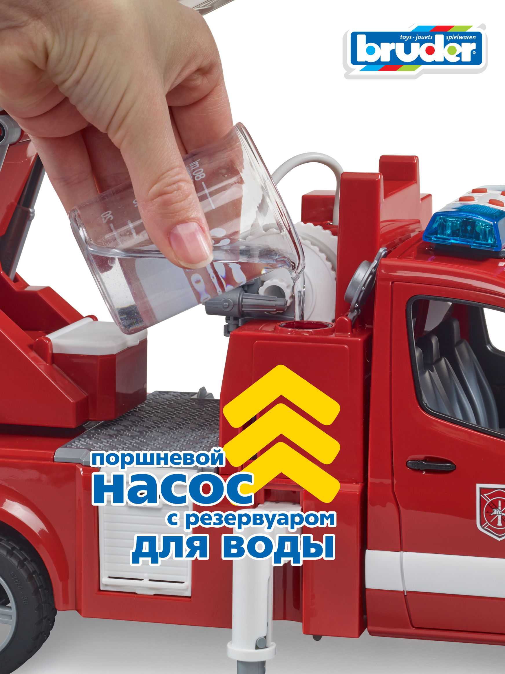 Пожарная машина Bruder Mercedes с лестницей и помпой+свет+звук 02-673 - фото 6