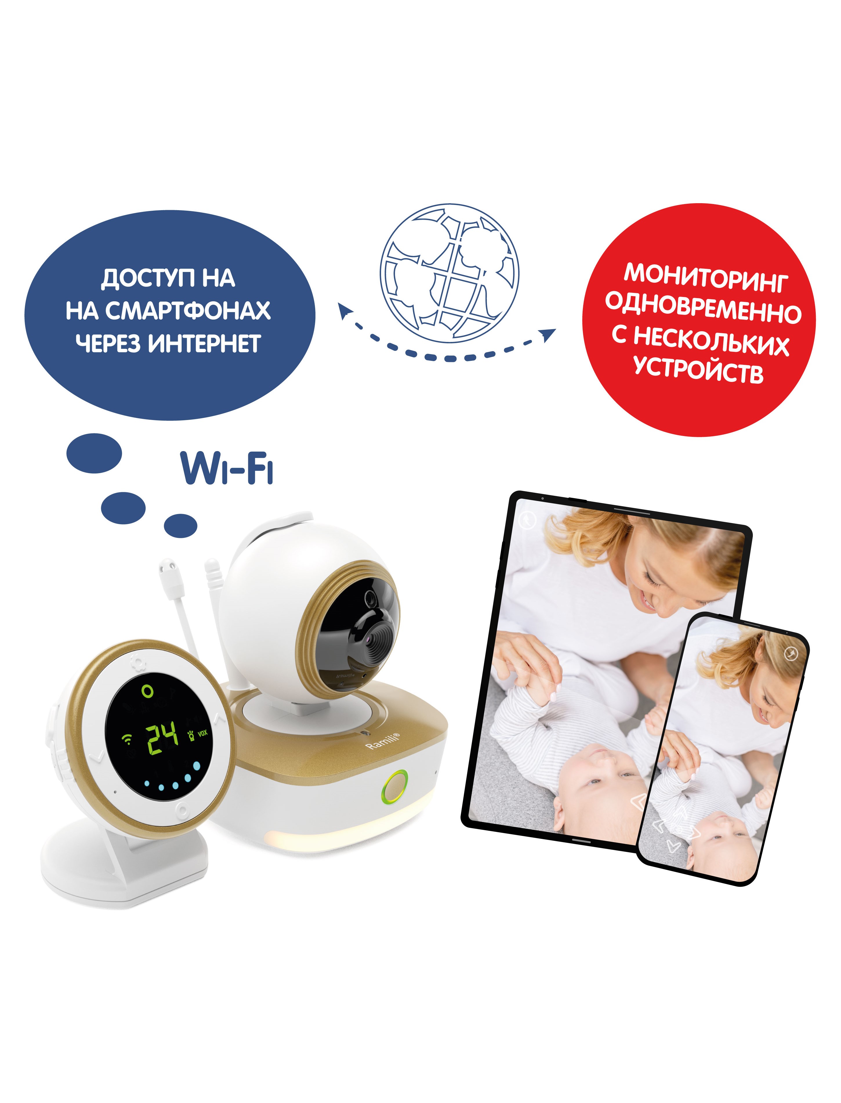 Видеоняня с двойным монитором дыхания Ramili Baby RV1800SP2 с повышенной дальностью - фото 2