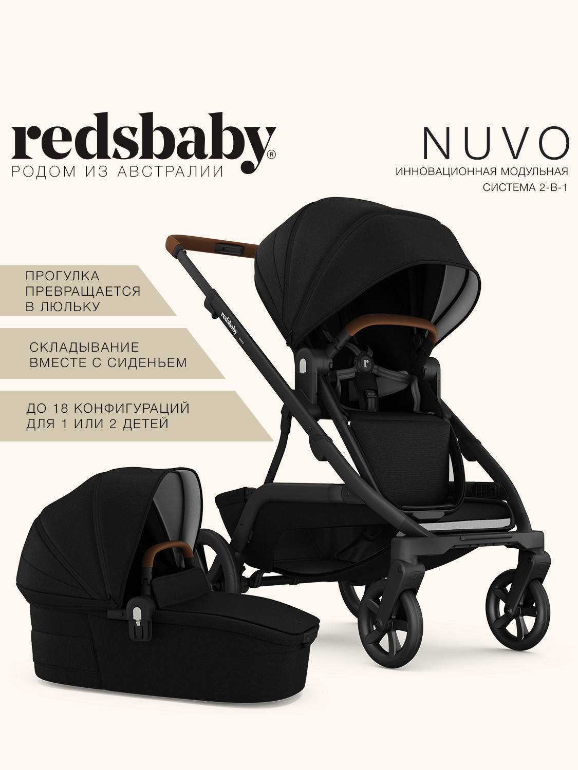 Коляска 2в1 Redsbaby NUVO черный - фото 1