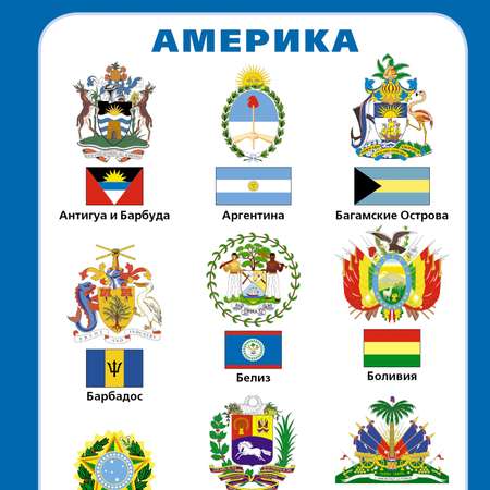 Карта Мира РУЗ Ко Гербы и флаги государств мира. Настенная на картоне с ламинацией.
