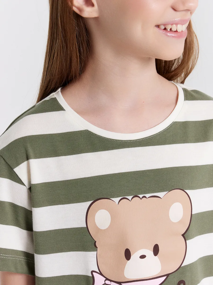 Пижама Mark Formelle (Марк Формэль) 567727/оливковая полоска на бежевом +печать - фото 8