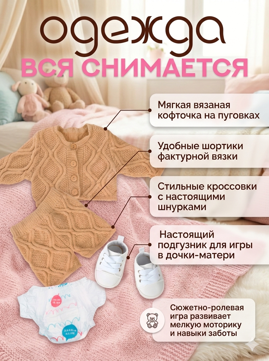 Кукла пупс SHARKTOYS реборн Алина высота 55 см 21700009 - фото 5