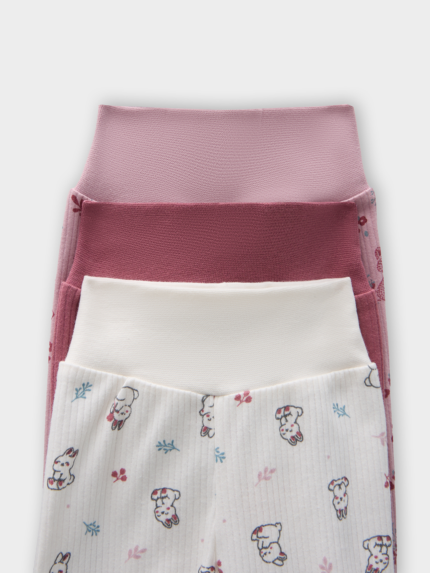 Ползунки 3 шт Mark Formelle (Марк Формэль) 85117-3/зайчики на зв.белом +цветочные еноты на п.роз +дымч.роза - фото 5