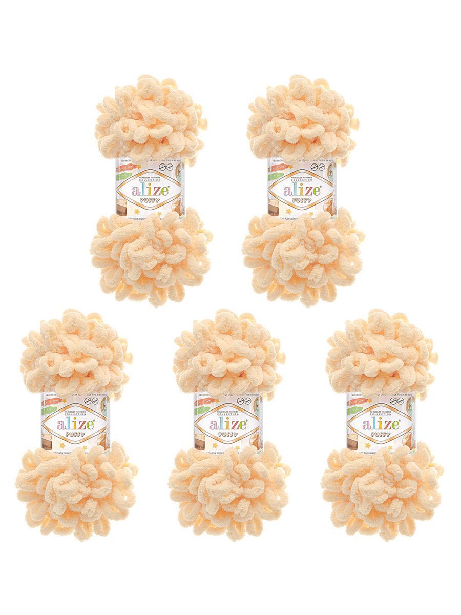 Пряжа для вязания Alize puffy 100 г 9 м микрополиэстер фантазийная плюшевая 742 ванильный 5 мотков - фото 7