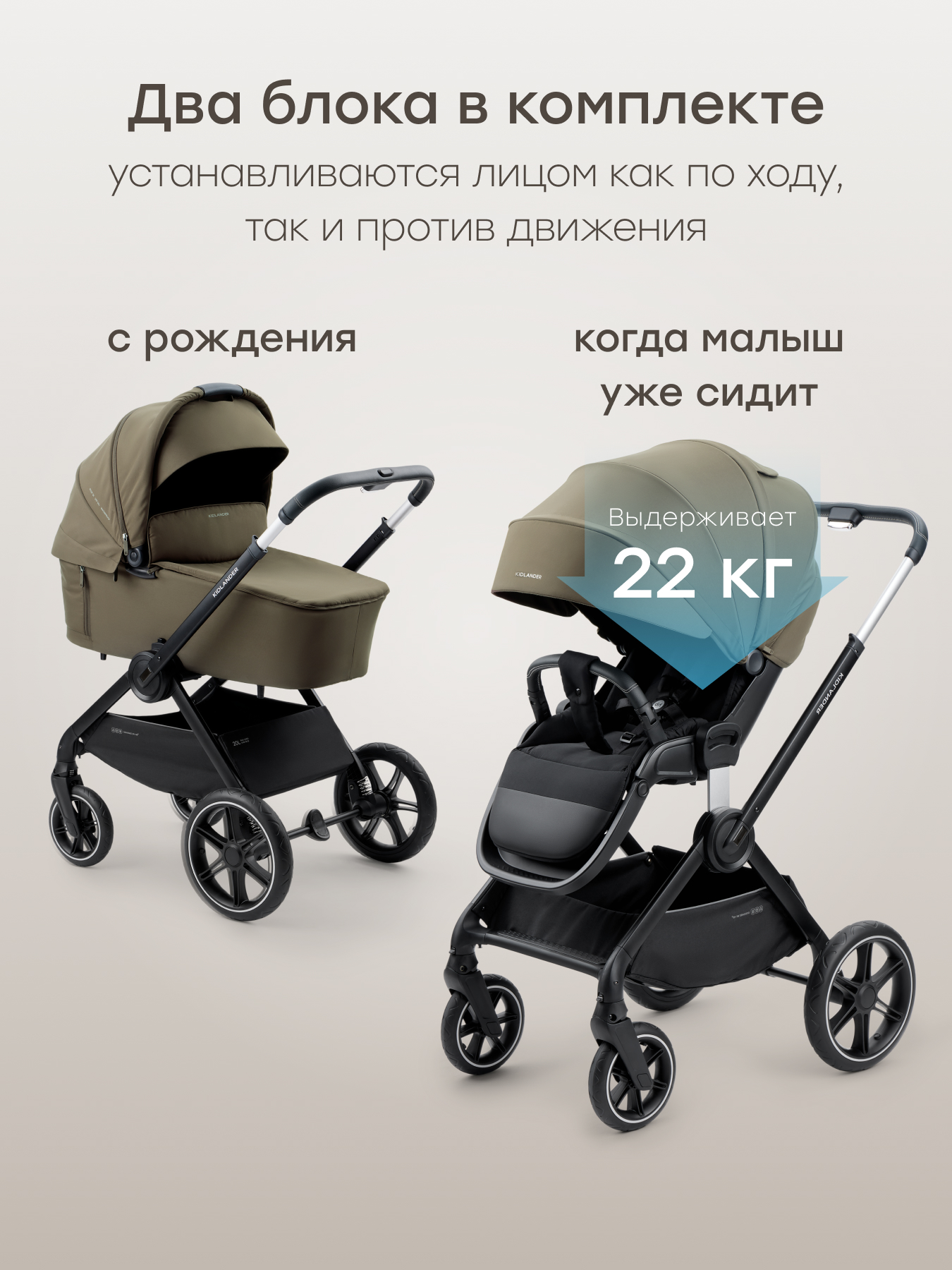 Коляска 2в1 Happy Baby Kidlander хаки - фото 2