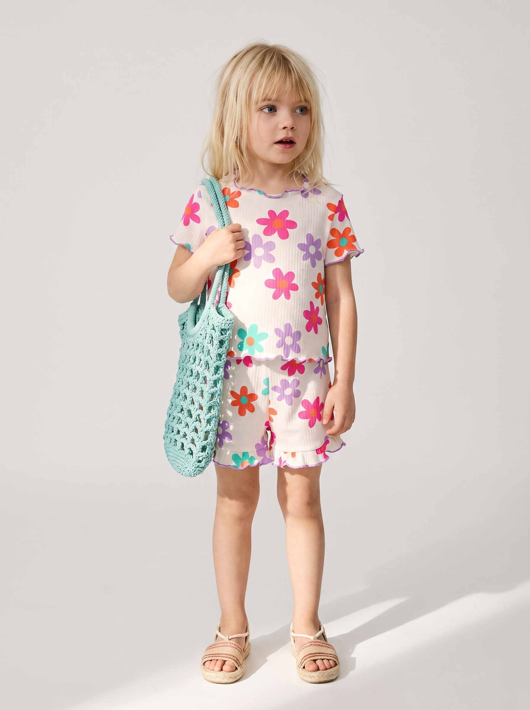 Изображение товара Детский летний комплект YOULALA 116 футболка и шорты из кашкорсе для девочек