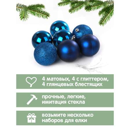 Набор ёлочных украшений Весёлый хоровод Шары 12 штук синий цвет