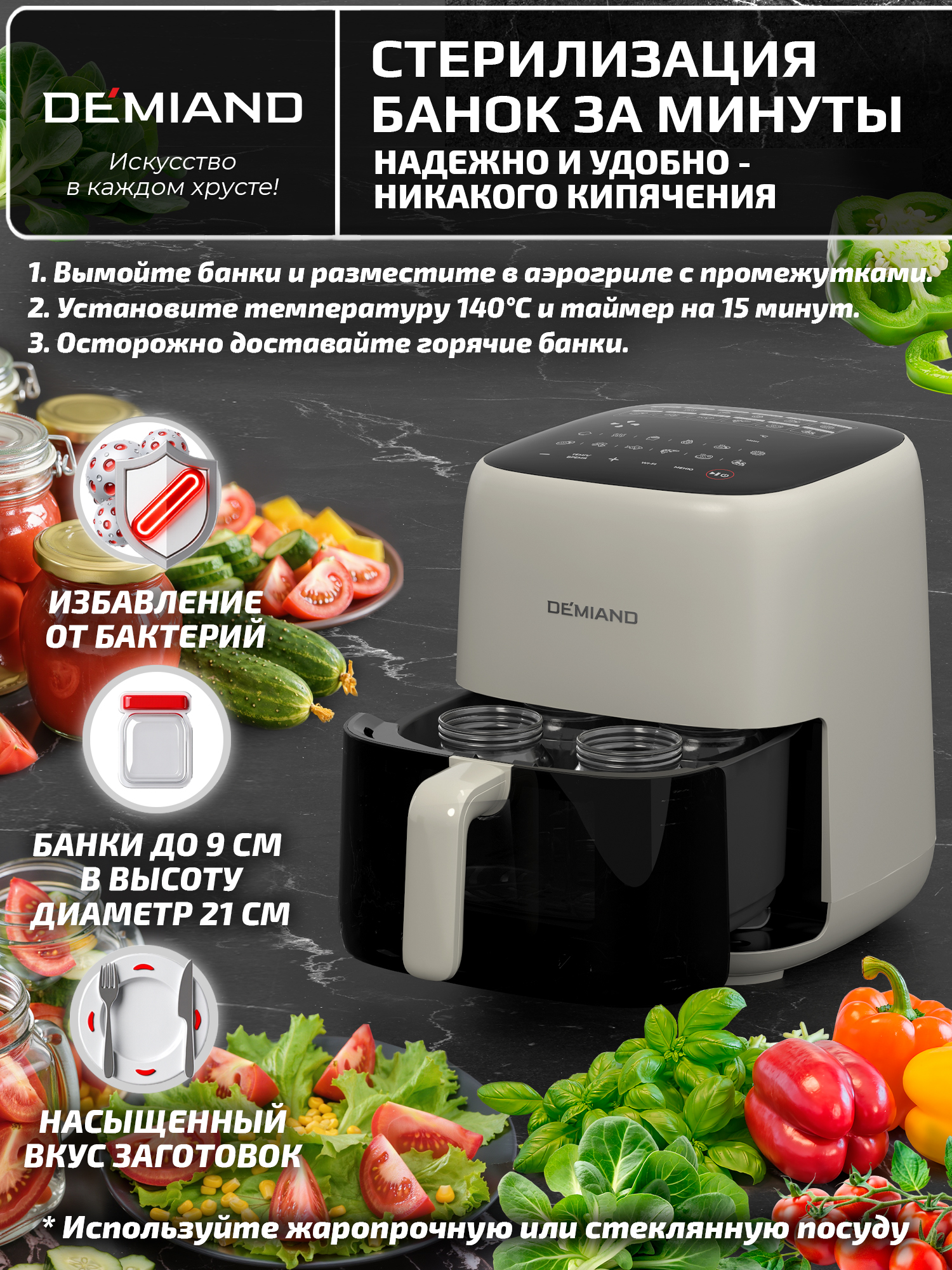 Аэрогриль DEMIAND tarvin с wi-fi керамическое покрытие чаши - фото 13