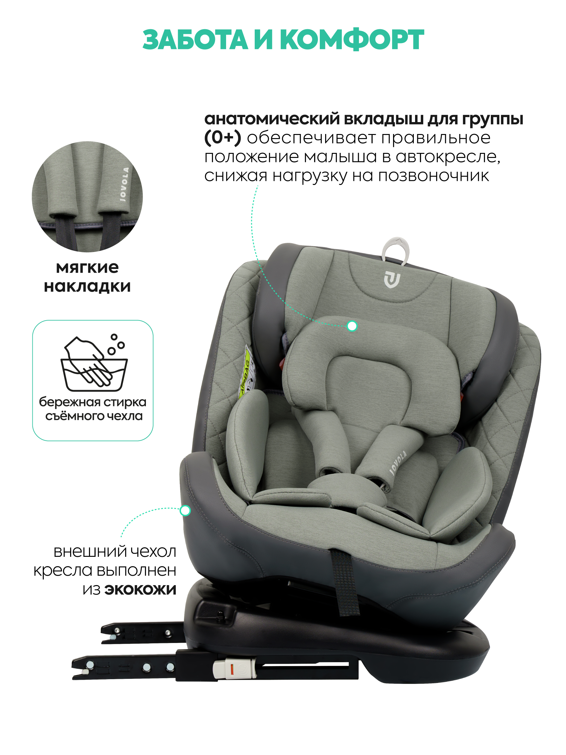 Автокресло Indigo Jovola Fuller, зел.-серая кожа Isofix 0+/1/2/3 (0-36 кг) зеленый - фото 4
