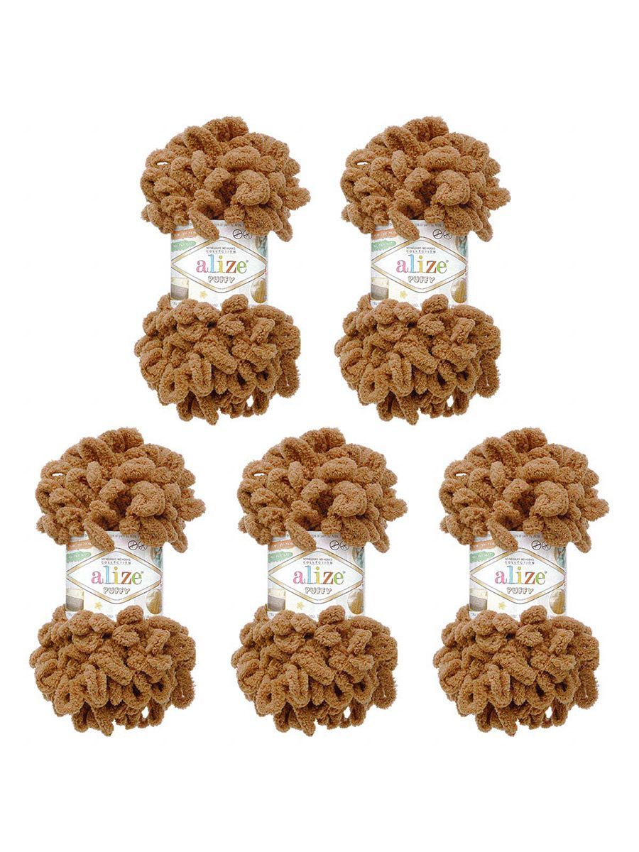 Пряжа для вязания Alize puffy 100 г 9 м микрополиэстер фантазийная плюшевая 321 Кофе Мокка 5 мотков - фото 7