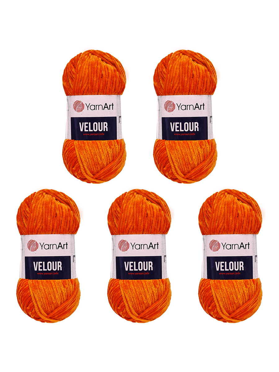 Пряжа для вязания YarnArt Velour 100 г 170 м микрополиэстер мягкая велюровая 5 мотков 865 оранжевый - фото 5