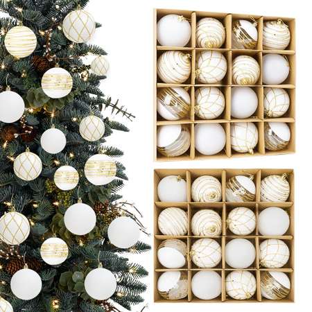 Шары SXMas 16 шт белые с блестками