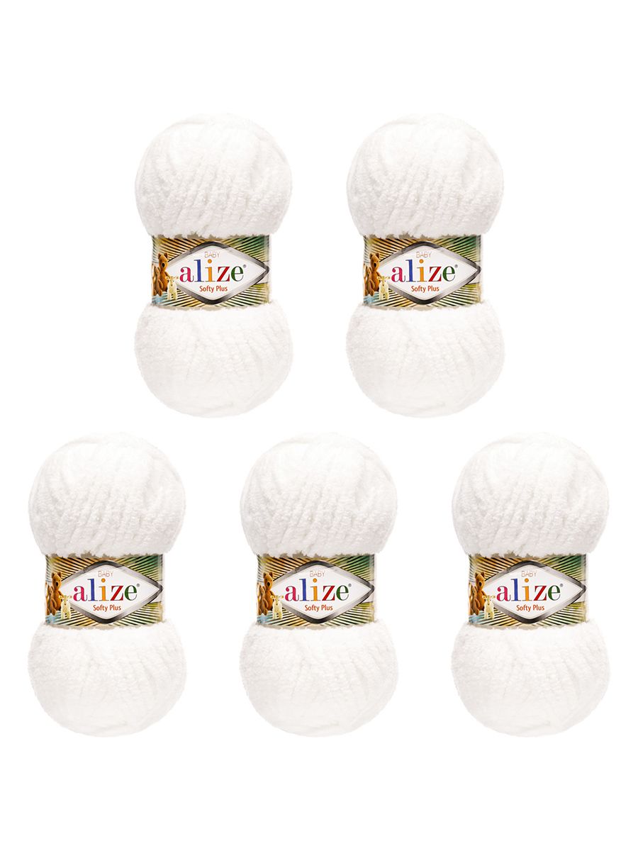 Пряжа для вязания Alize softy plus 100 г 120 м микрополиэстер мягкая плюшевая 55 белый 5 мотков - фото 6