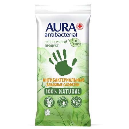 Влажные салфетки AURA Antibacterial антибактериальные 20 шт.