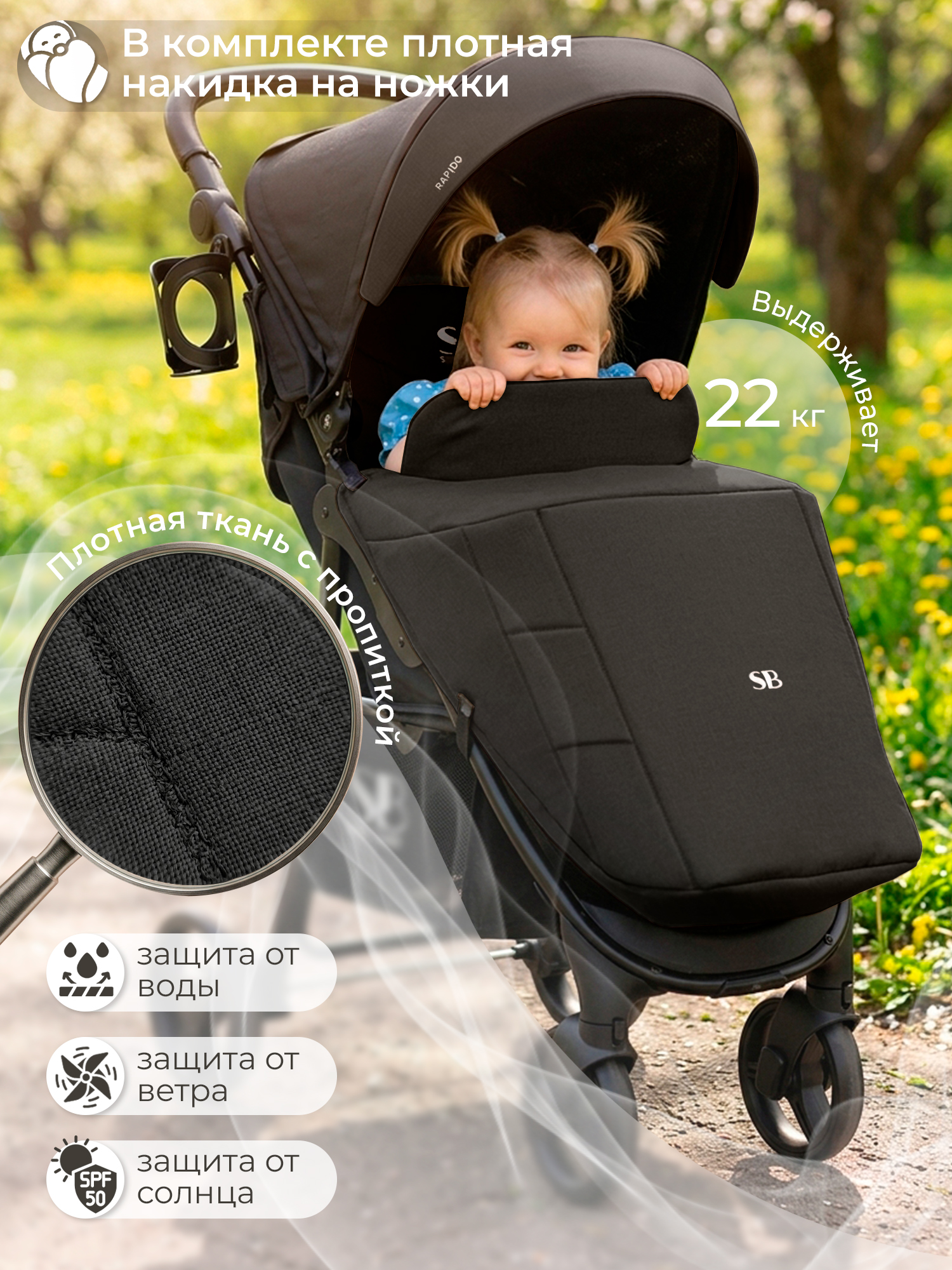 Коляска прогулочная Sweet Baby Rapido Black черный - фото 4