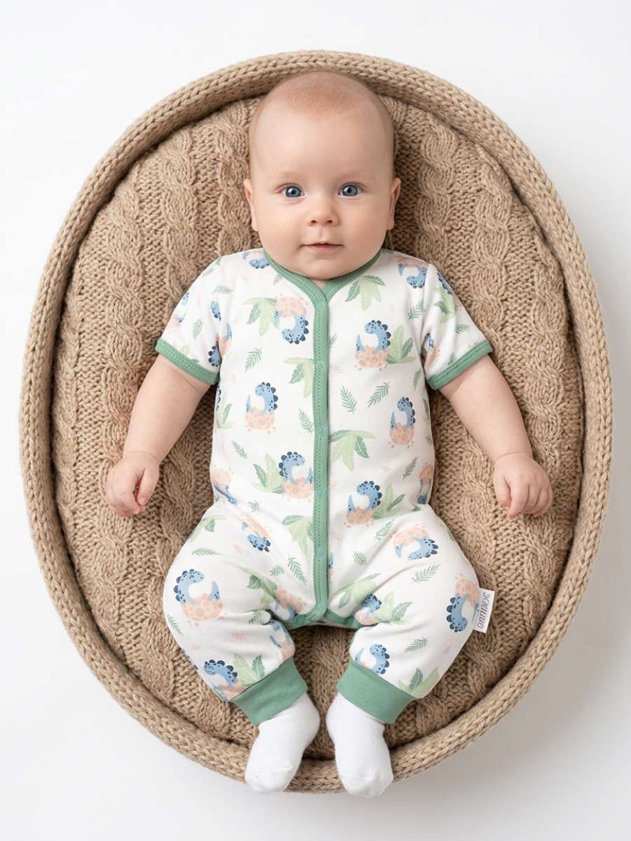 Изображение товара Комбинезон Эскимо 74 (хлопковый трикотаж, короткий рукав, открытые ножки)