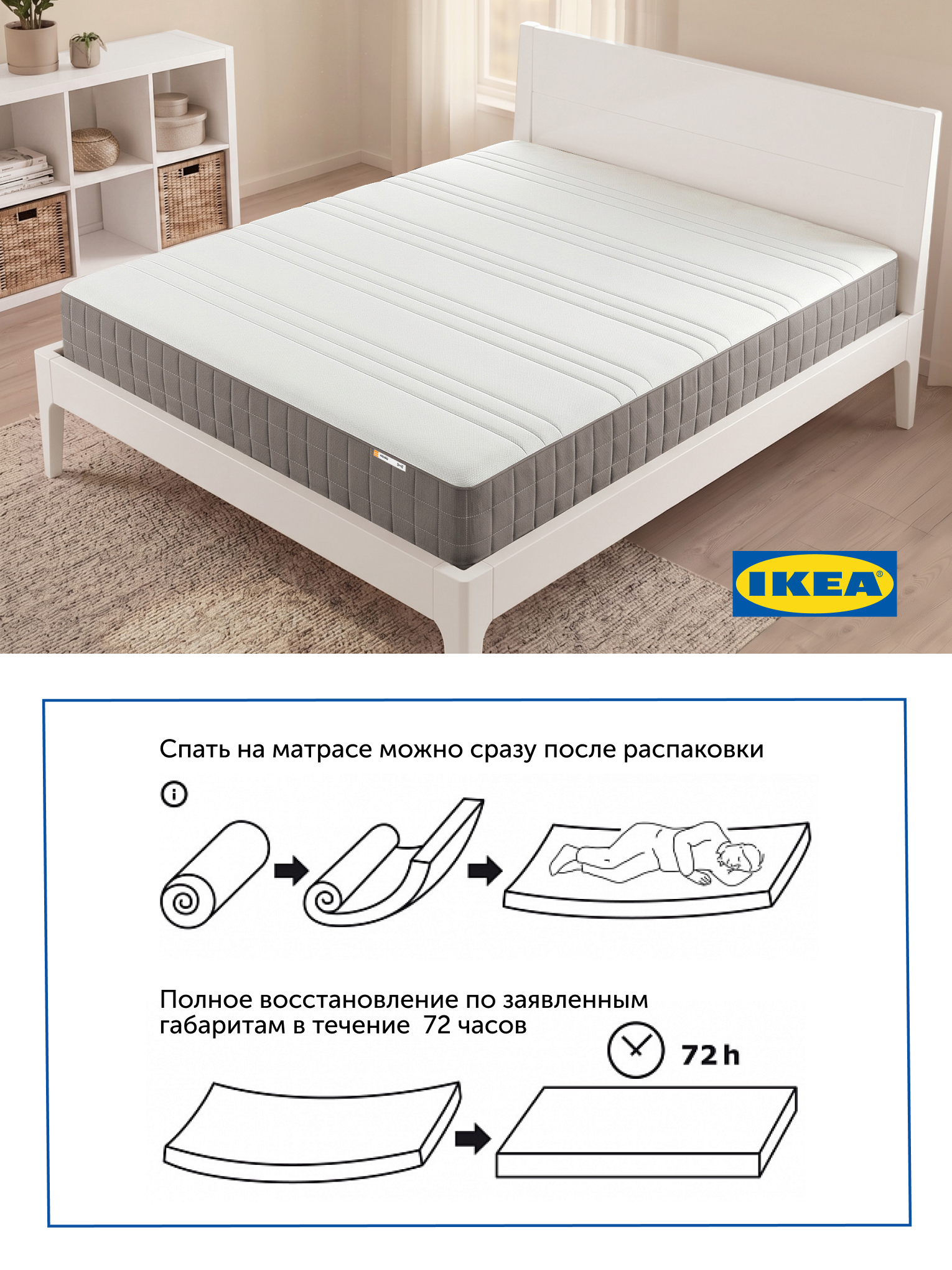 Матрас IKEA Ховаг Фирм независимые пружины 160х200 - фото 14