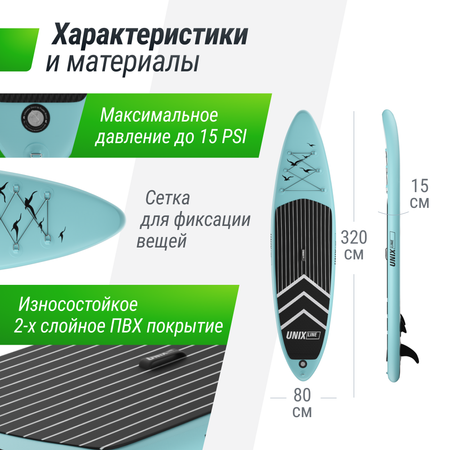 SUP-борд Night Jungle 320 см UNIX line весло 3 плавника насос с монометром