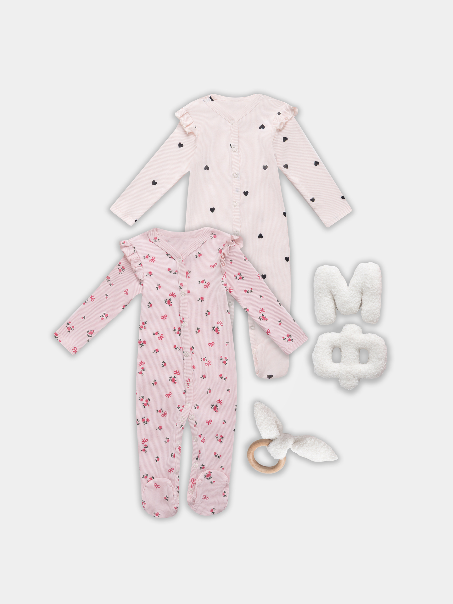 Комбинезон 2 шт Mark Formelle (Марк Формэль) 14007-2/сердца на св.розовом +цветочки на розовом - фото 1