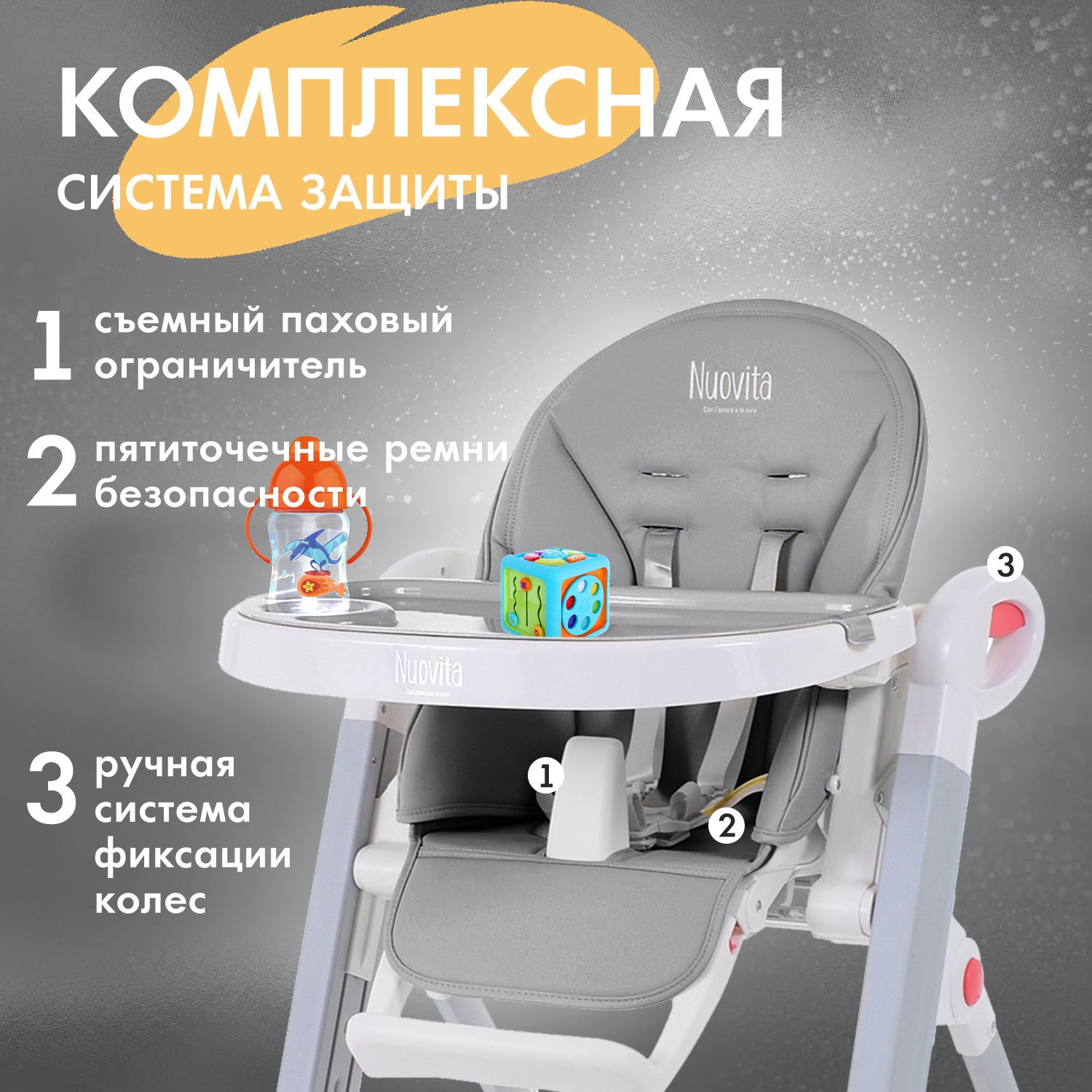 Стульчик для кормления Nuovita Futuro Bianco серый - фото 4
