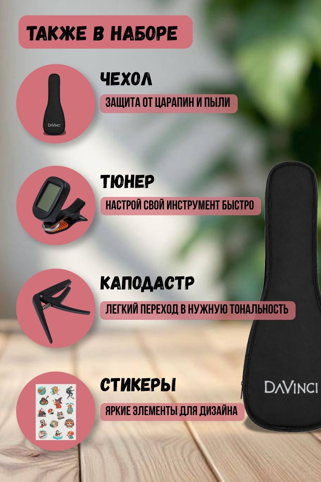 Игрушка музыкальная DaVinci PINS-10BG PACK укулеле - фото 4
