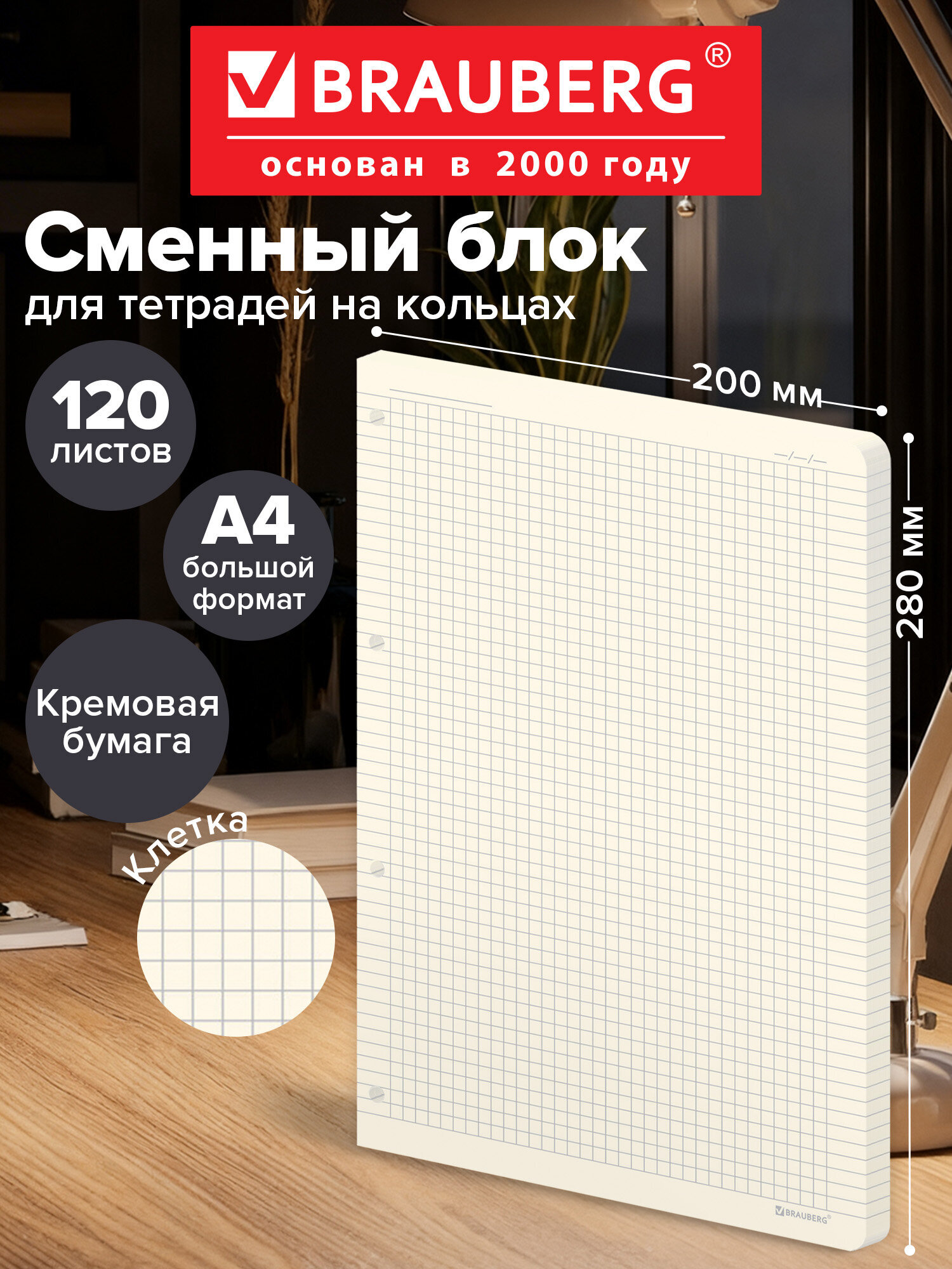 Сменный блок Brauberg клетка 120 лист. - фото 1