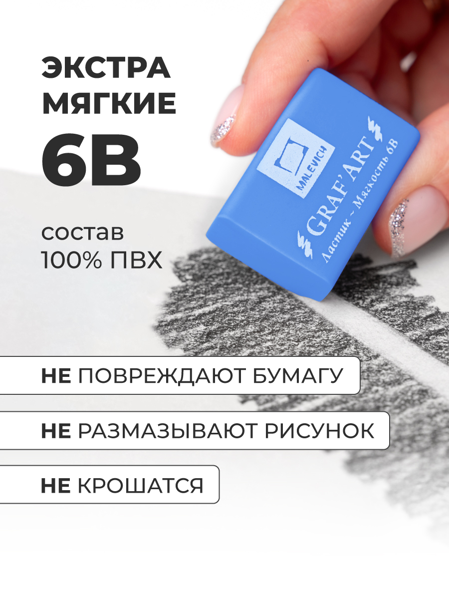 Ластик Малевичъ Пастельный Голубой 6 шт. - фото 4