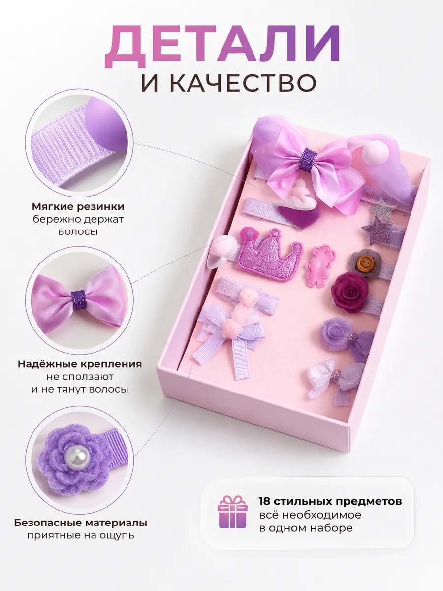 Набор аксессуаров ТОТОША заколки, резинки для волос 18 предм. - фото 5