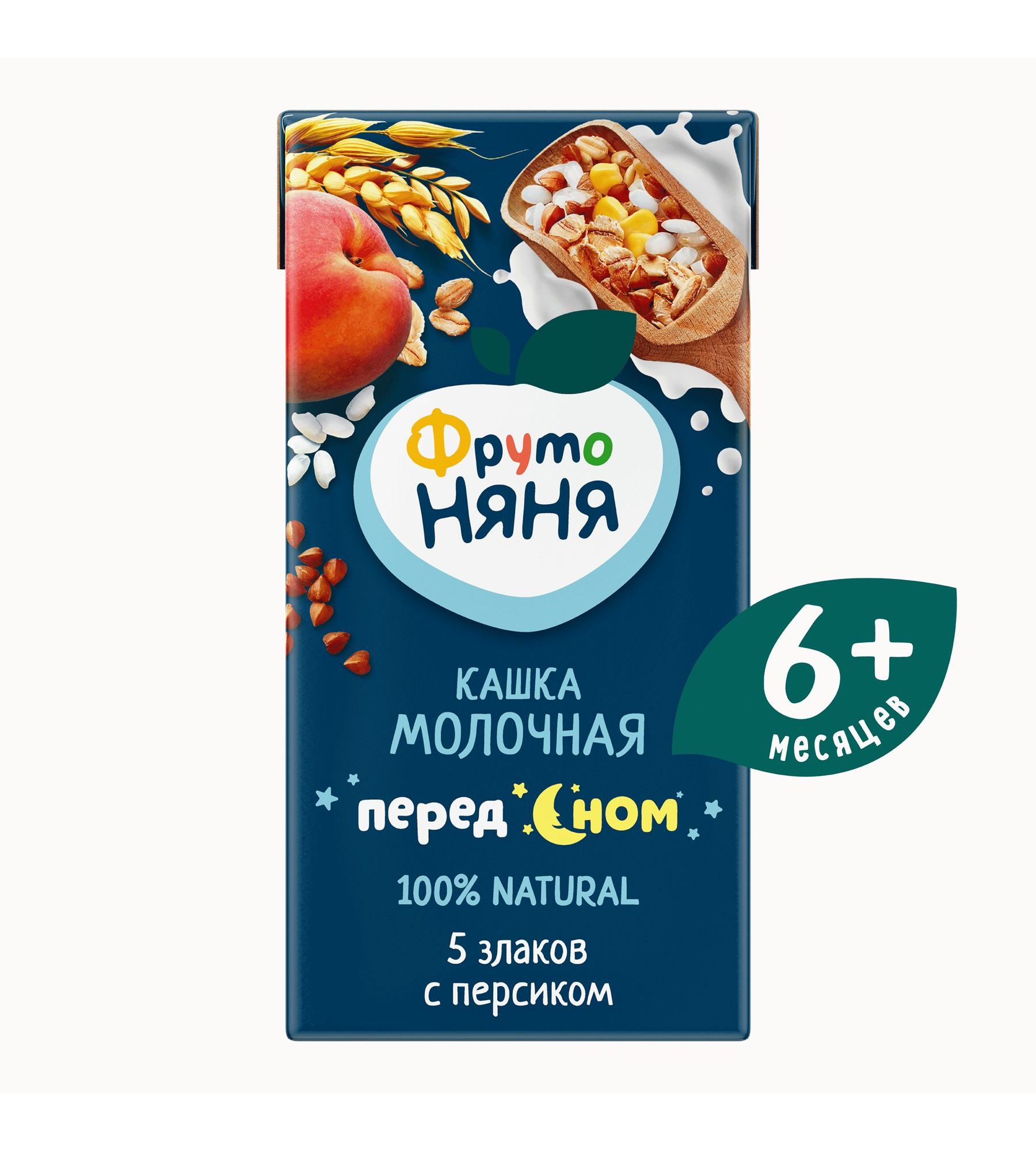 Изображение товара ФрутоНяня молочная кашка из 5 злаков с персиком для детей с 6 месяцев, 200 г Изображение товара ФрутоНяня молочная кашка из 5 злаков с персиком для детей с 6 месяцев, 200 г