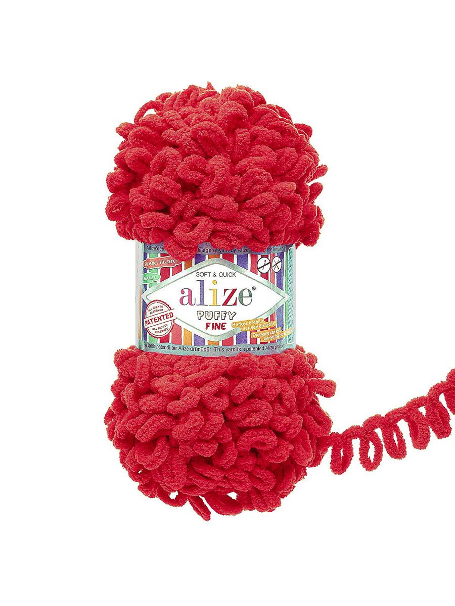 Пряжа для вязания Alize puffy fine 100 г 14.5 м микрополиэстер фантазийная мягкая 56 красный 5 мотков - фото 4