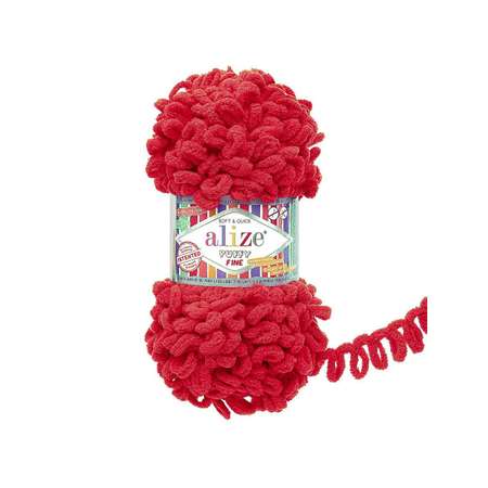 Пряжа для вязания Alize puffy fine 100 г 14.5 м микрополиэстер фантазийная мягкая 56 красный 5 мотков
