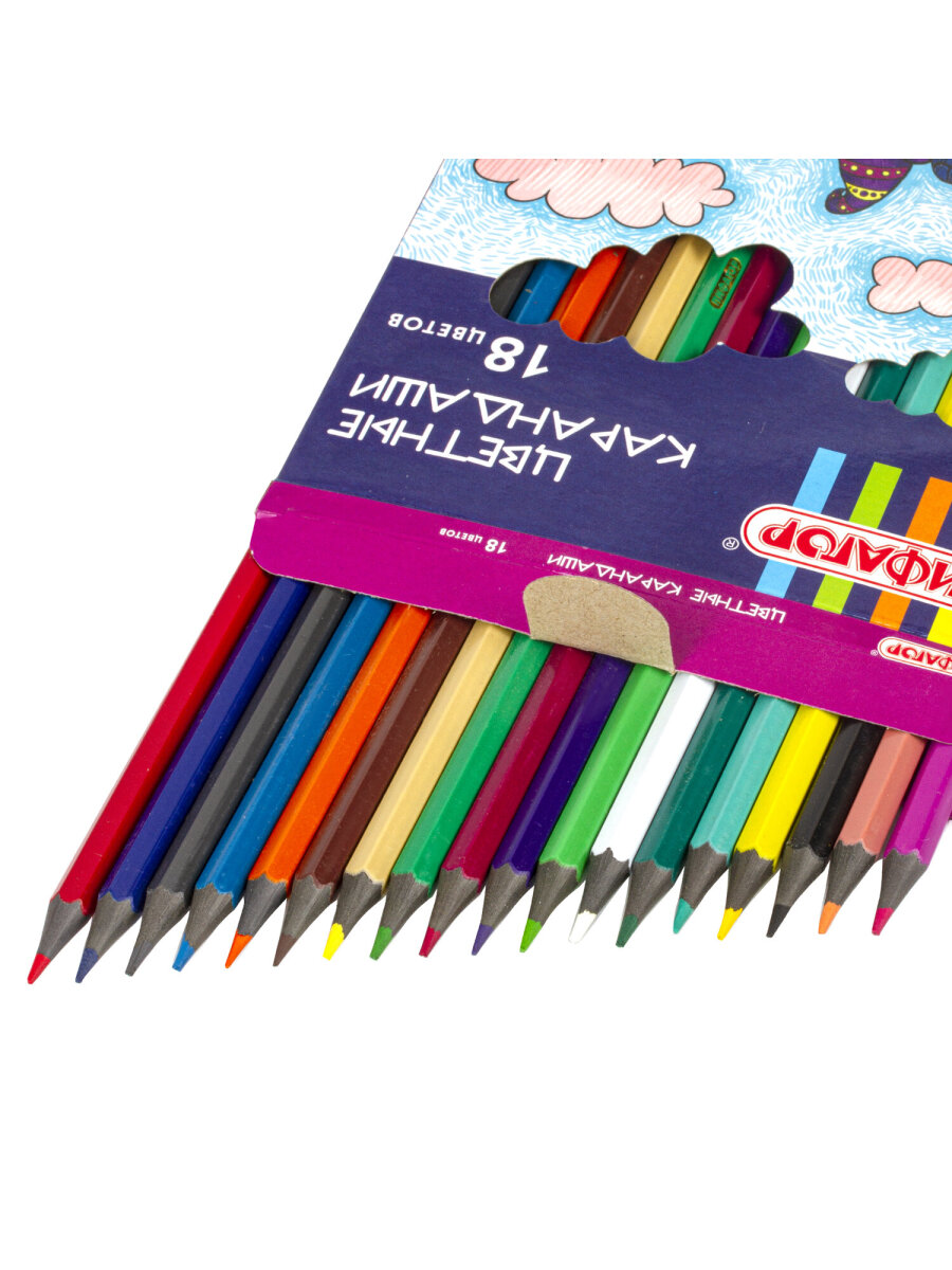 Карандаши цветные Пифагор 18 шт. - фото 10