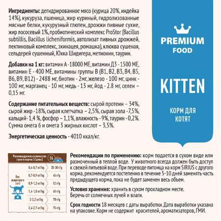 Корм для котят SIRIUS индейка 400г