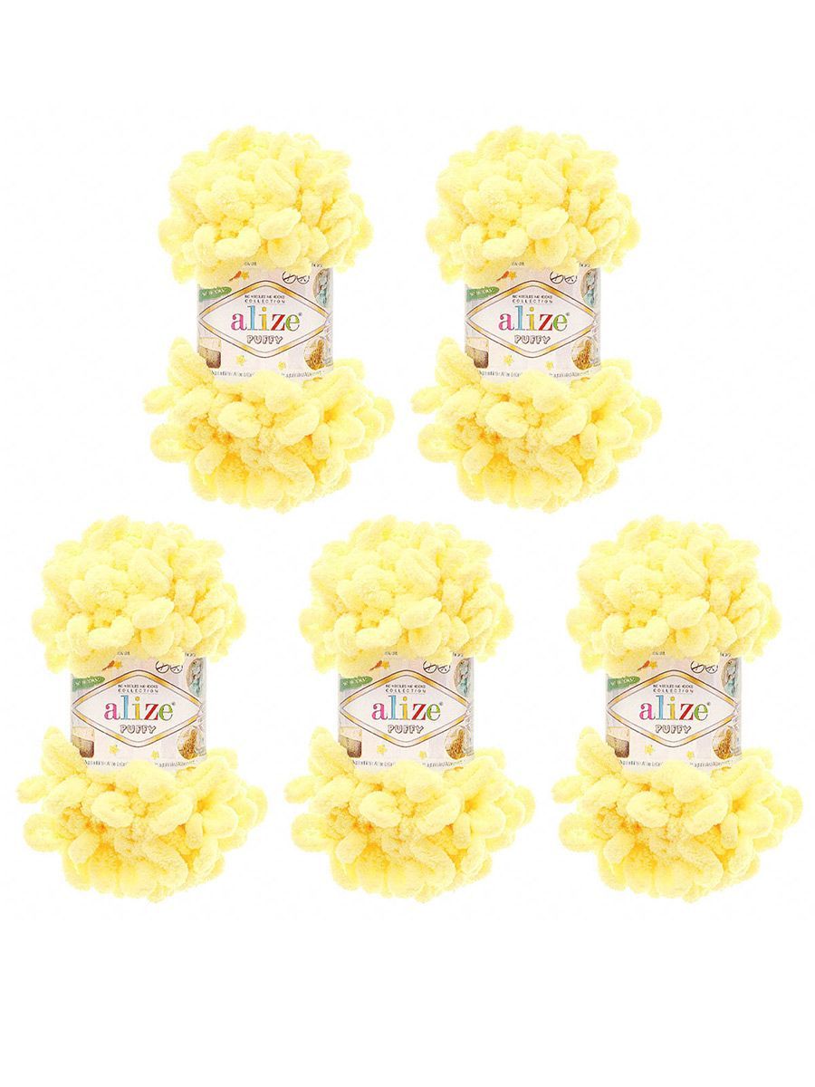 Пряжа для вязания Alize puffy 100 г 9 м микрополиэстер фантазийная плюшевая 13 желтый 5 мотков - фото 7