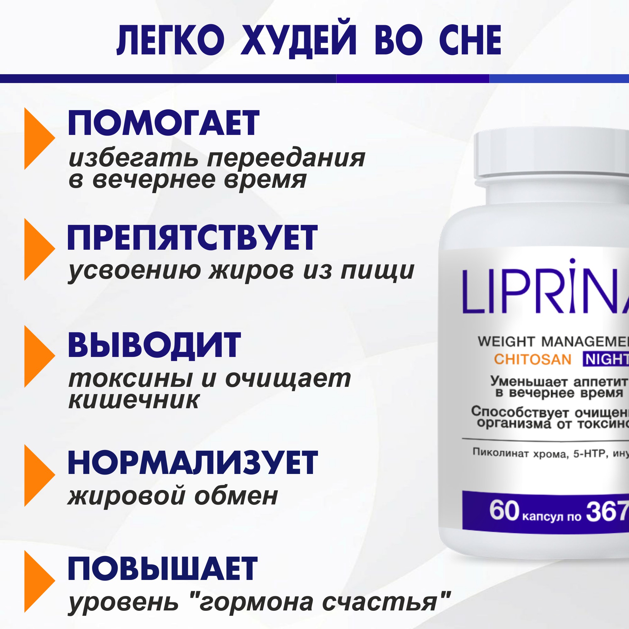Жиросжигатель Липрина Управление весом Хитозан Ночь Для похудения - фото 2