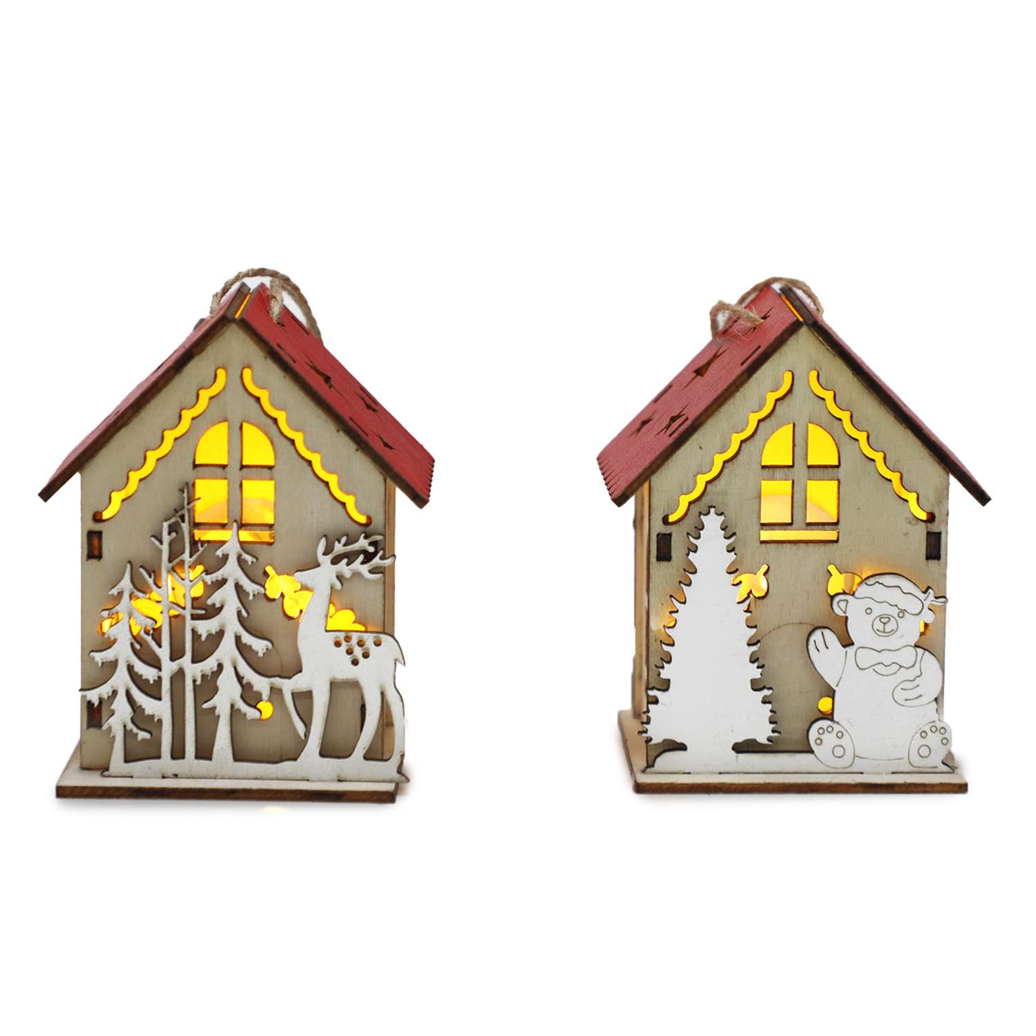 Домик деревянный светящийся ё мини в ассортименте - фото 2