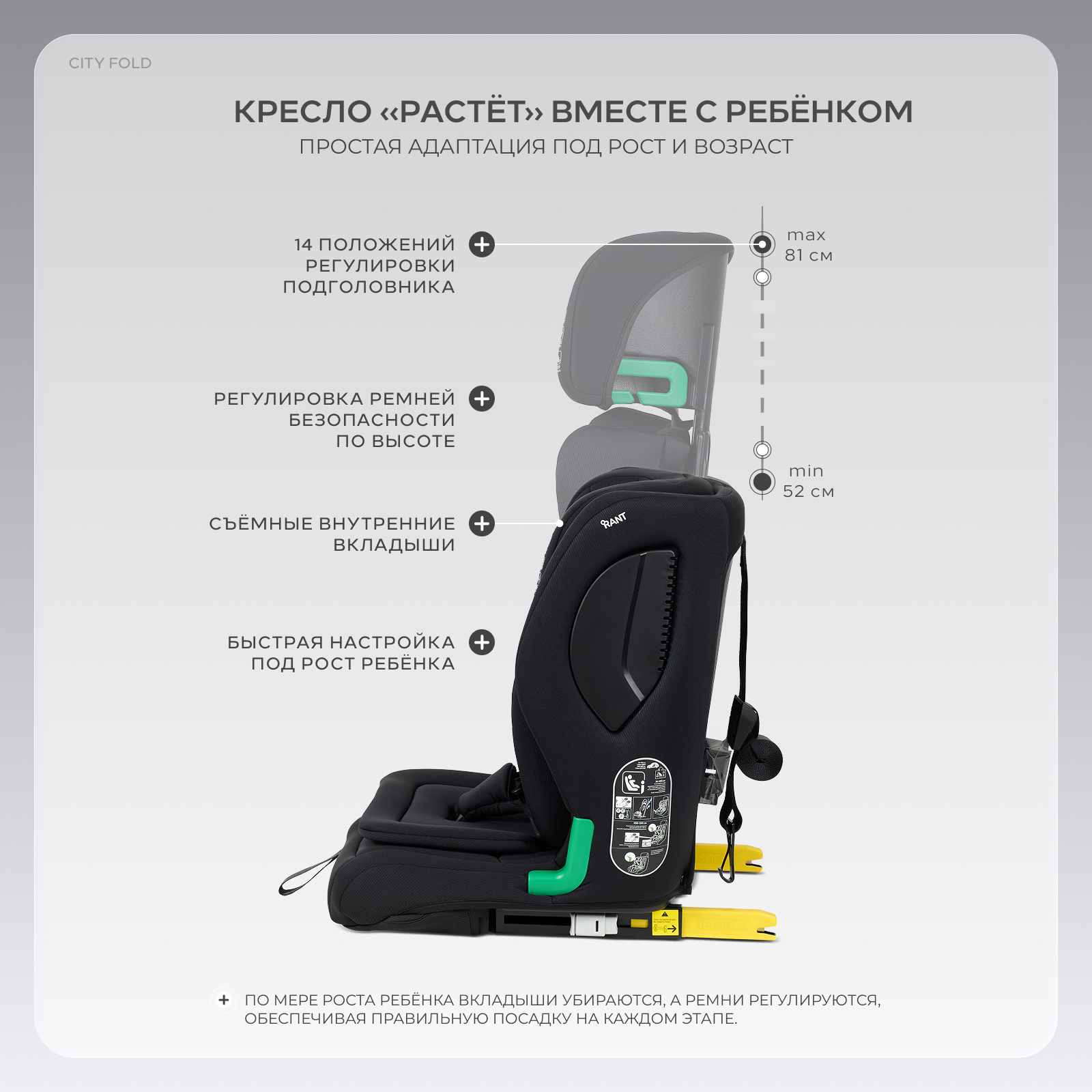 Автокресло Rant City+Fold Isofix 1/2/3 (9-36 кг) черный - фото 5