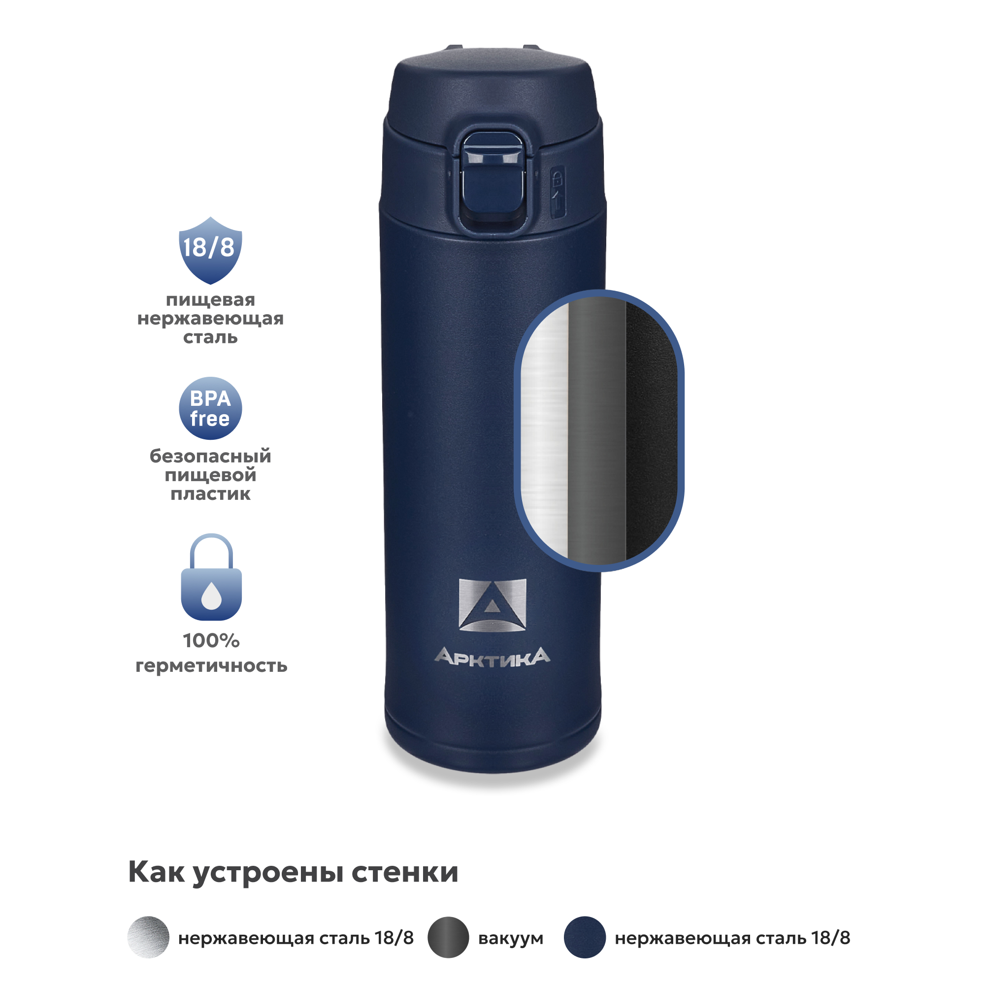 Термокружка Арктика 701-420 текстурный синий с ситечком - фото 5