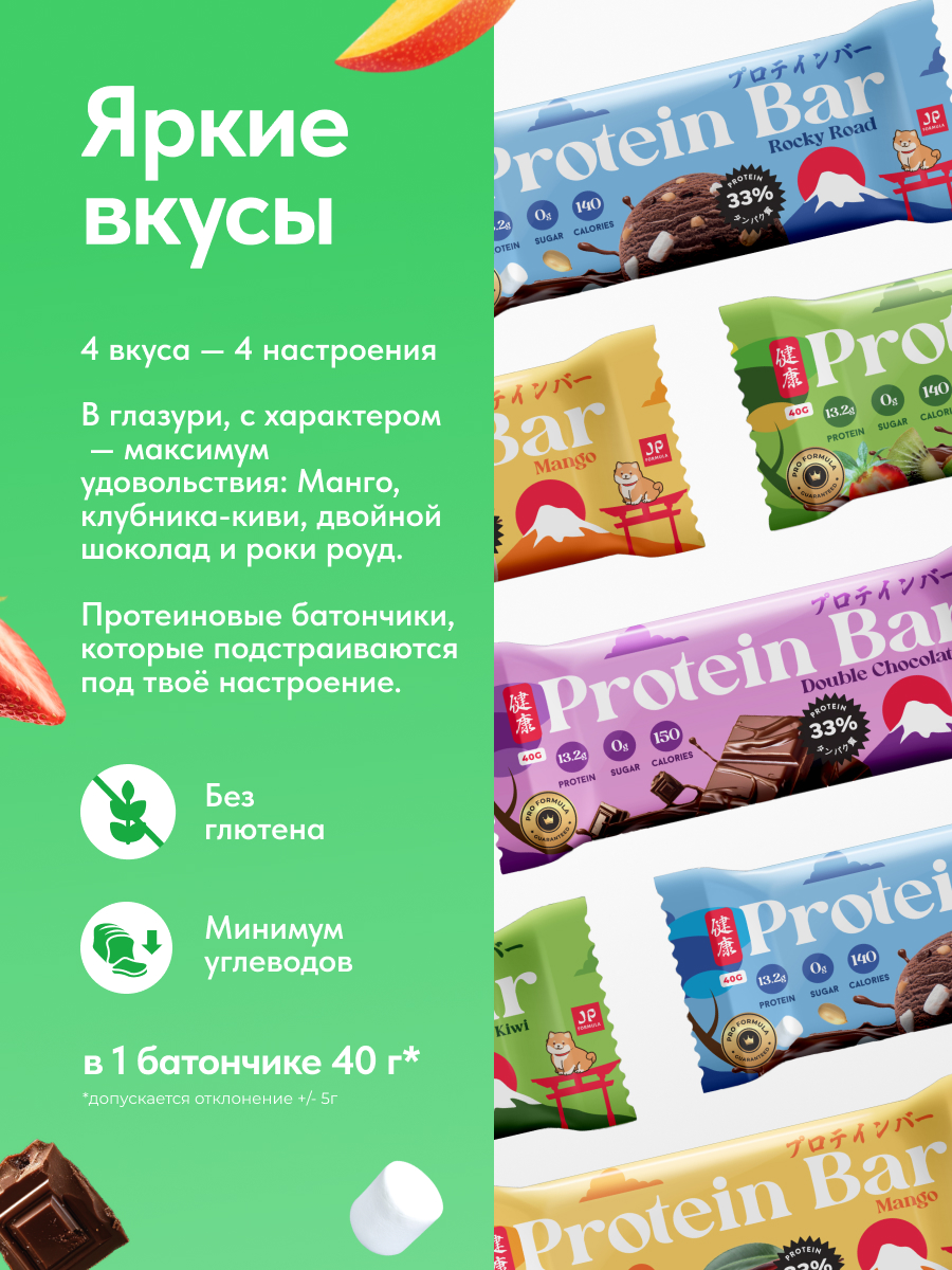 Протеиновые батончики ассорти Japan Formula Микс 4 вкуса 16 батончиков - фото 2
