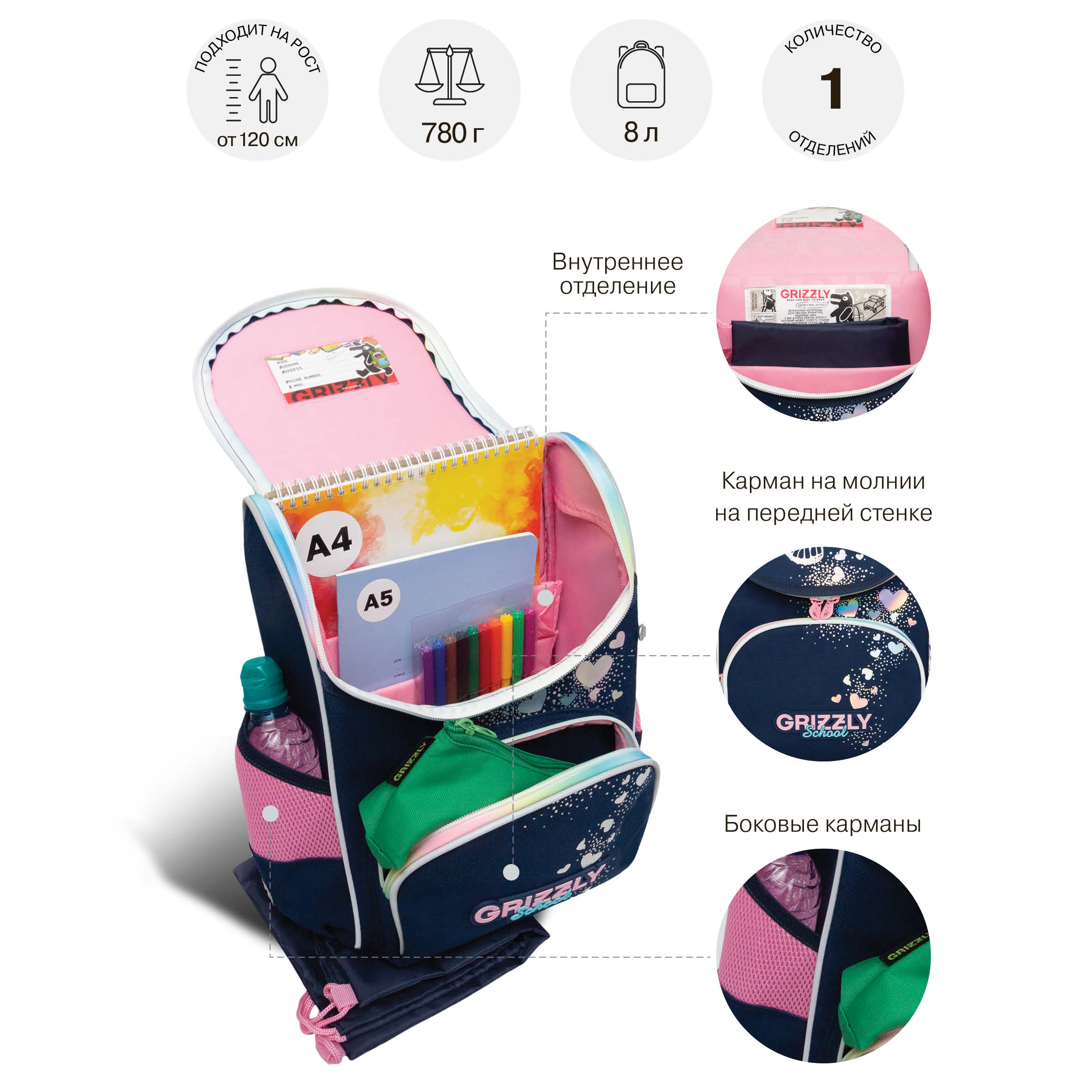 Ранец Grizzly для девочки - фото 7