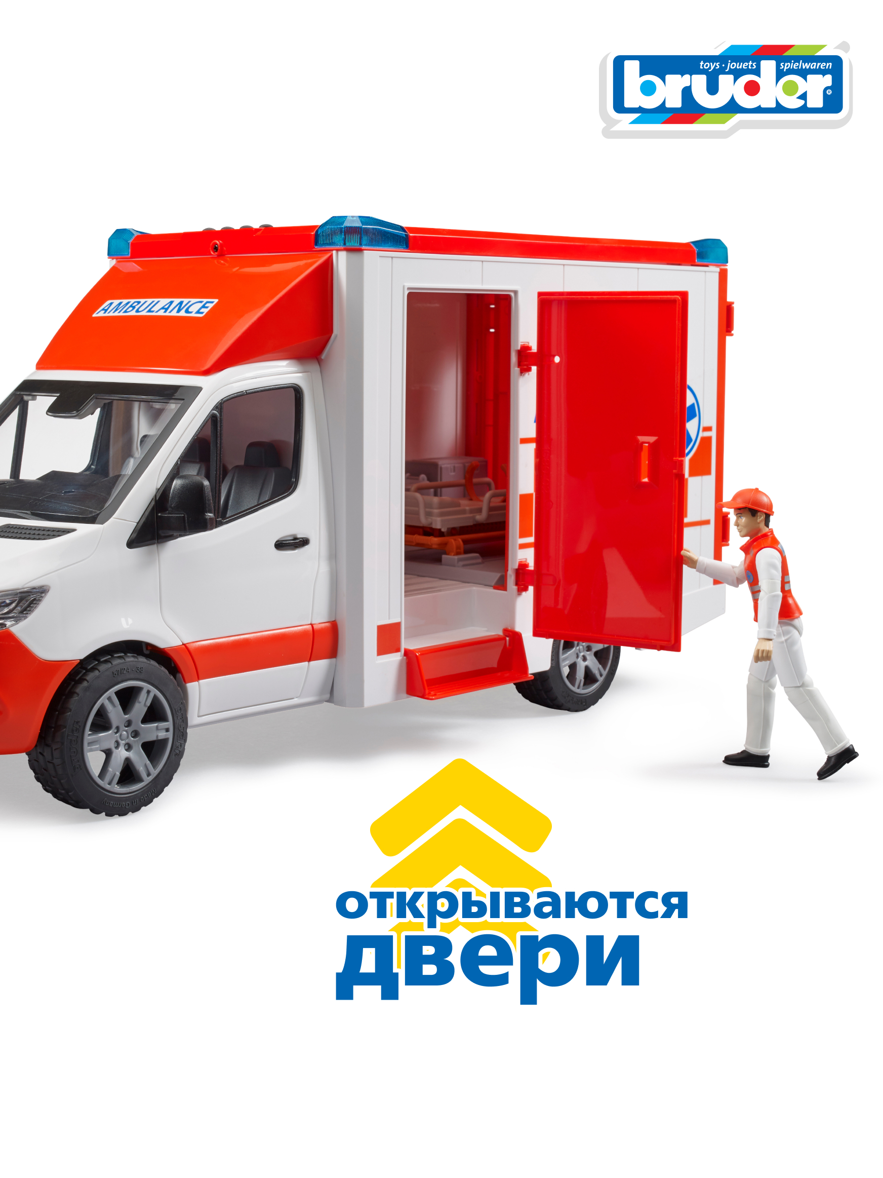 Скорая помощь Bruder Mercedes (свет, звук) с фигуркой 02-676 - фото 3