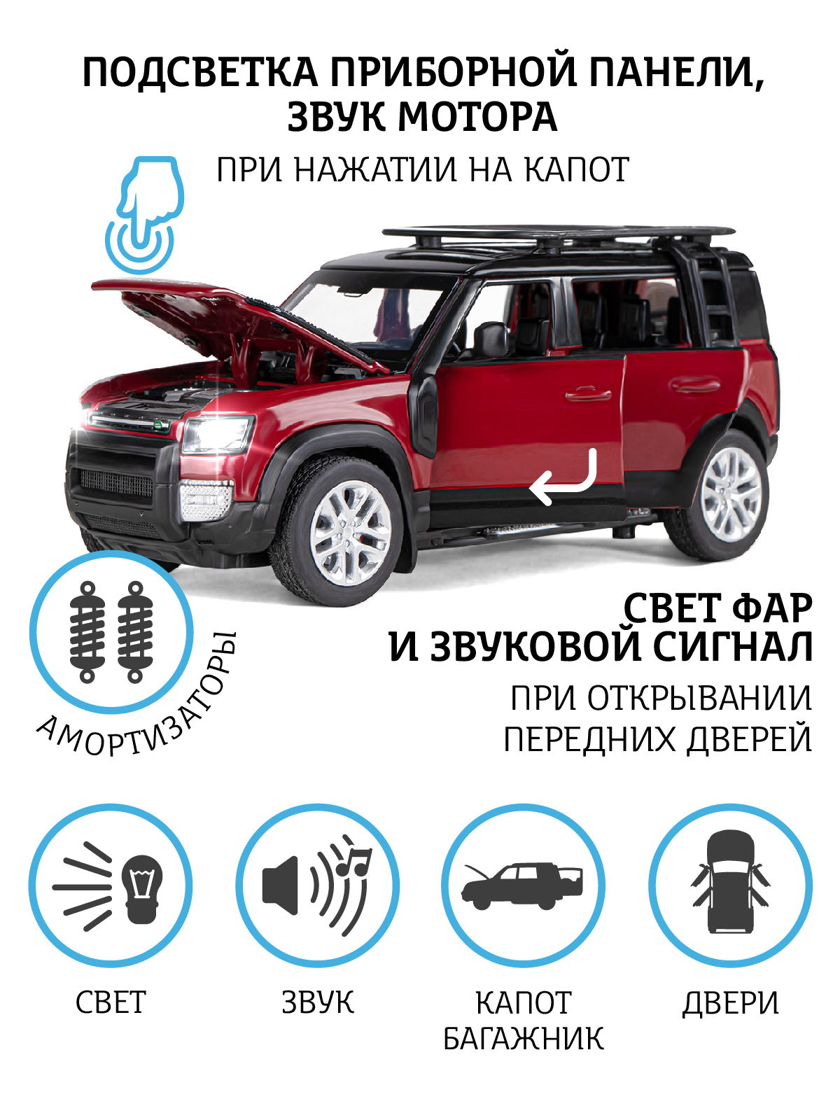 Внедорожник АВТОпанорама Land Rover Defender 110 1:32 JB1251469 - фото 2