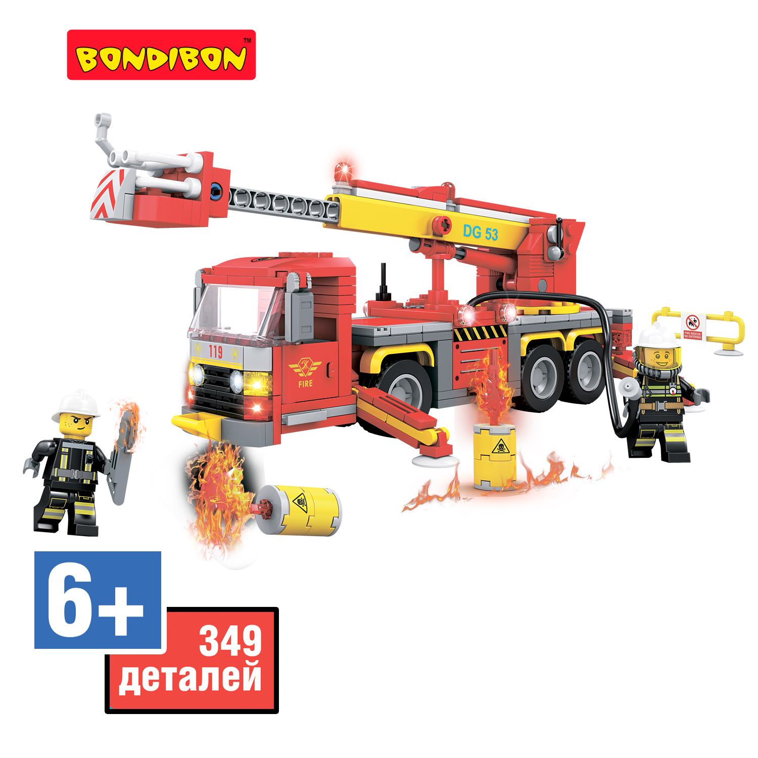 Конструктор Bondibon Пожарная Служба Машина-водомет 349 дет. - фото 6